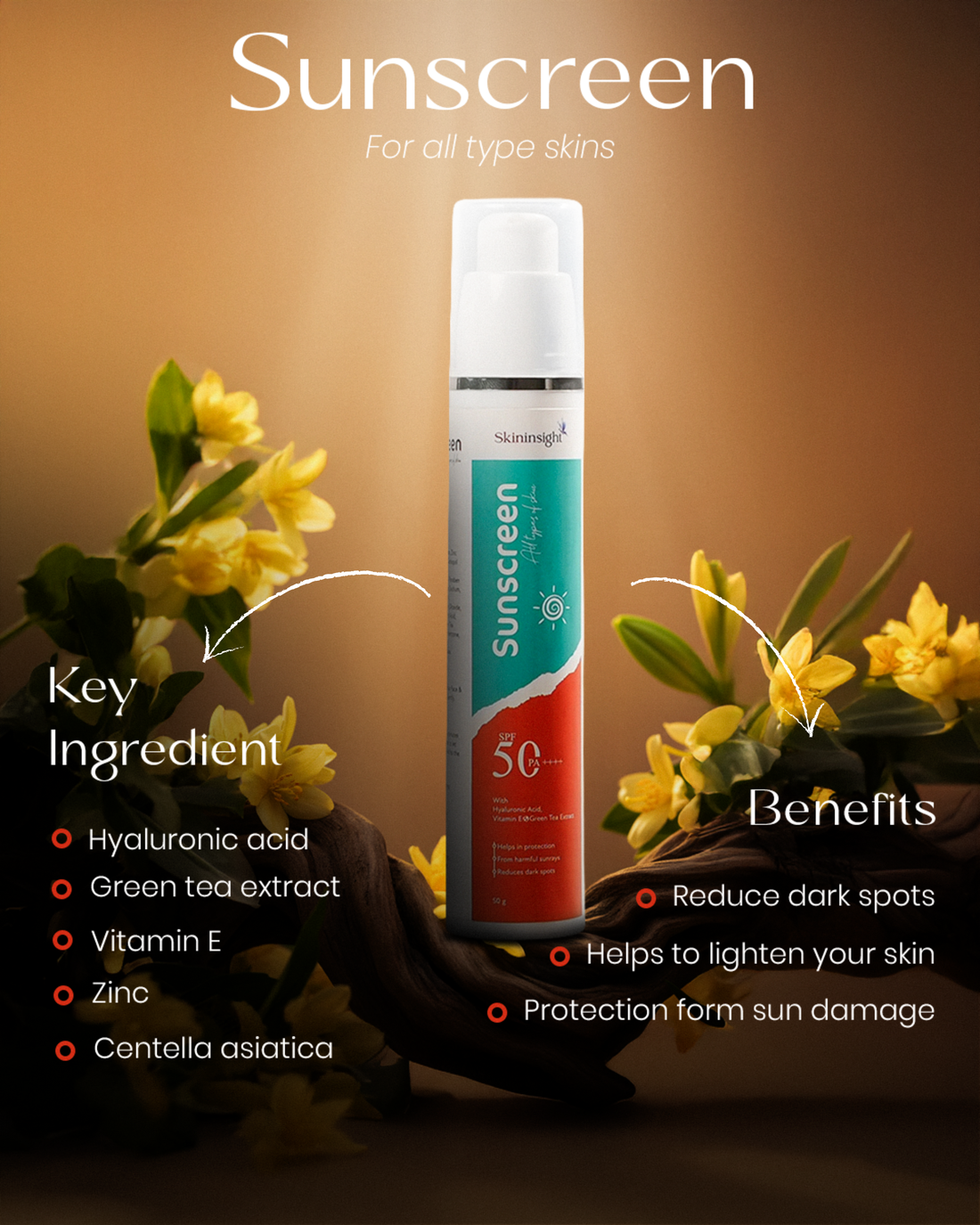 Skininsight SPF 50 Sunscreen – Broad-Spectrum PA++++ UV Protection with Cica & Hyaluronic Acid (50g)