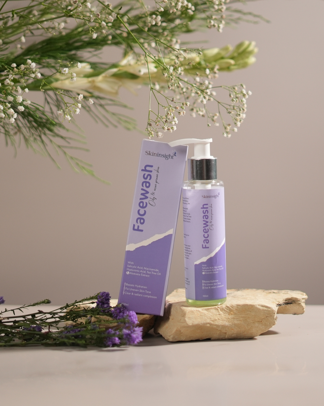 Skininsight Acne-Fighting Facewash – BHA + AHA + Tea Tree Cleanser for Oily & Acne-Prone Skin (100ml)