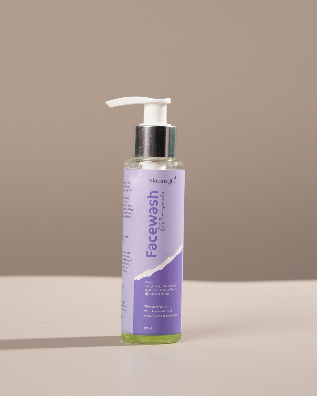 Skininsight Acne-Fighting Facewash – BHA + AHA + Tea Tree Cleanser for Oily & Acne-Prone Skin (100ml)