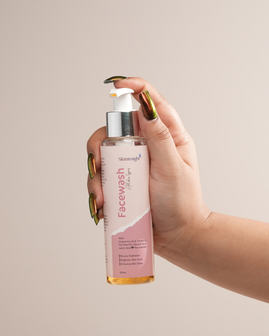 Skininsight Tea Tree Oil Facewash – Gentle Cleanse with Hyaluronic Acid, Vitamin C & AHA Exfoliants (100ml)