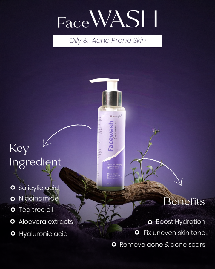 Skininsight Acne-Fighting Facewash – BHA + AHA + Tea Tree Cleanser for Oily & Acne-Prone Skin (100ml)